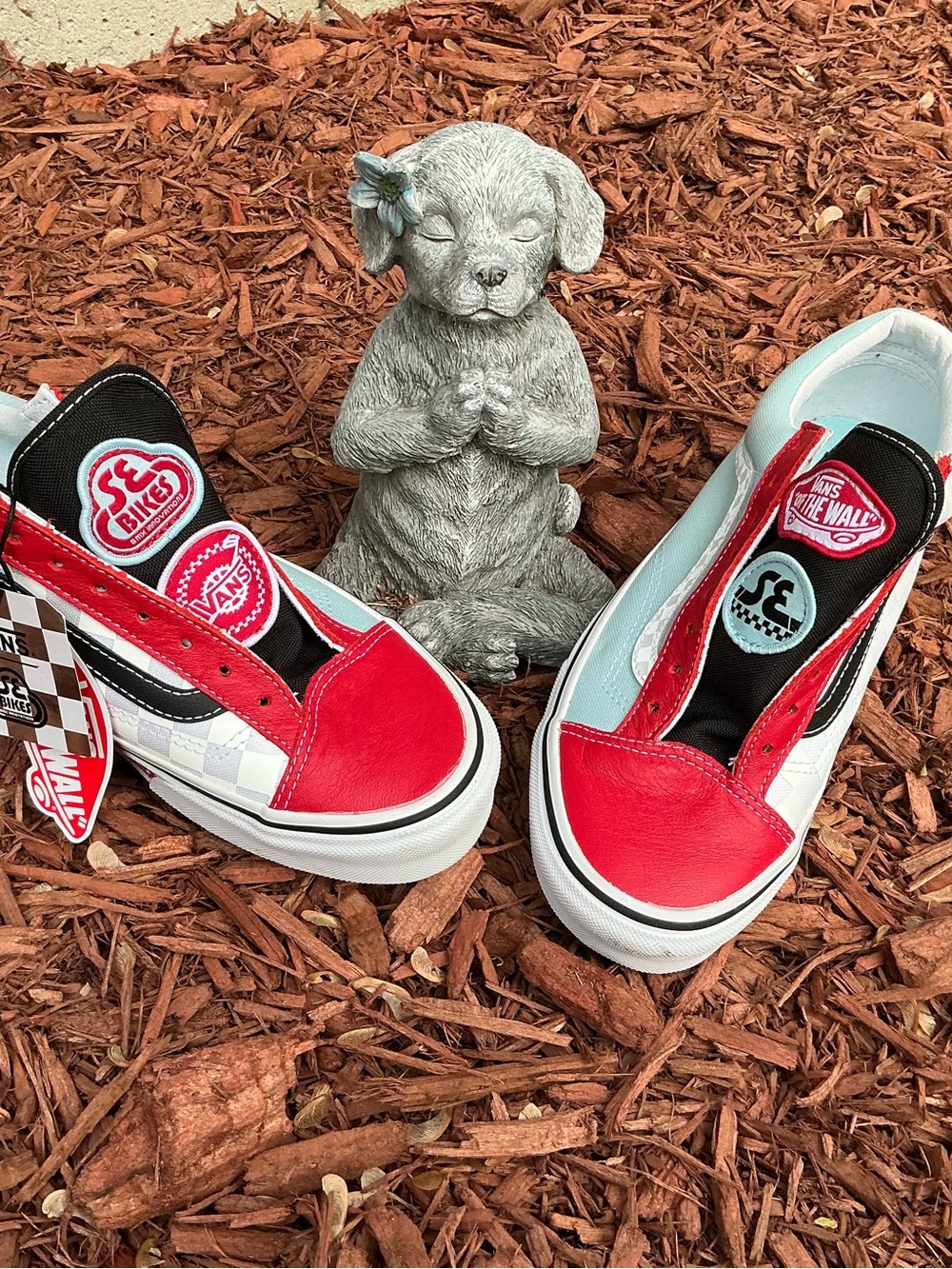 Vans Red, White & Black Checkerboard Slip-On Sneakers